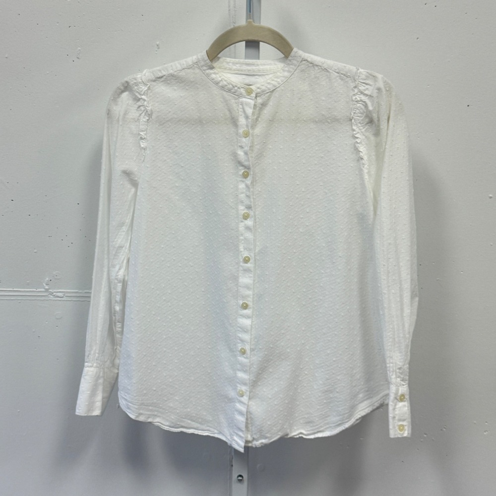 LOFT Swiss Dot Band Collar Button Down Shirt Blouse XS White Career Professional